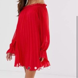 ASOS Red Pleated Mini Dress